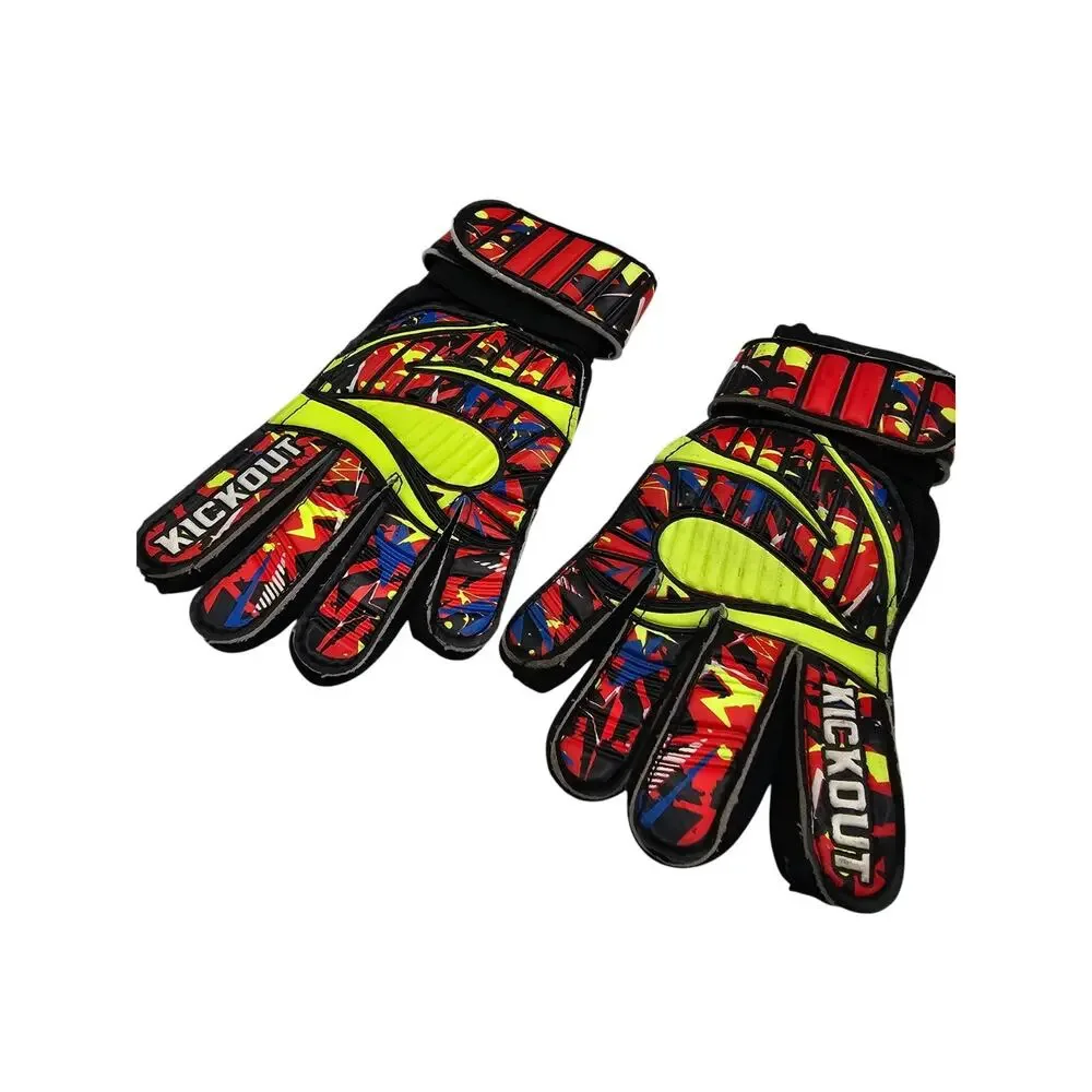 Kickout Premium Funky Goalkeeper Gloves Kids Sz 4 Red Yellow